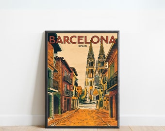 Barcelona Vintage Travel Poster - Barcelona print, Spain Wall Art, Framed present, Gift Spain Present