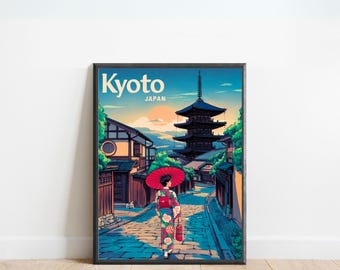 Kyoto Vintage Travel Poster - Kyoto print, Japan Wall Art, Framed present, Gift Japan Present