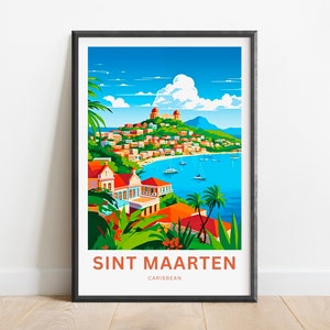 Sint Maarten Travel Print - Sint Maarten poster, Caribbean Wall Art, Framed present, Gift Saint Martin Present