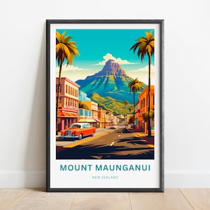 Mount Maunganui Travel Print - Mount Maunganui poster, New Zealand Wall Art, Framed present, Gift New Zealand Present