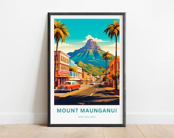 Mount Maunganui Travel Print - Mount Maunganui poster, New Zealand Wall Art, Framed present, Gift New Zealand Present