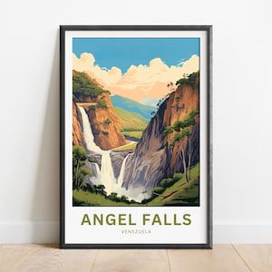 Angel Falls Travel Print - Angel Falls poster, Venezuela Wall Art, Framed present, Gift Venezuela Present