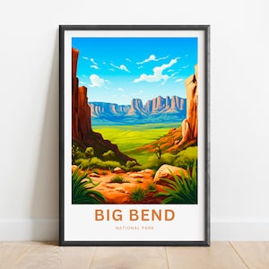 Impresión de viaje al Parque Nacional Big Bend: póster de Big Bend, arte de pared de Texas, regalo enmarcado, regalo de Estados Unidos, texto personalizado