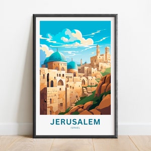 Impresión de viaje de Jerusalén - Cartel de Jerusalén, Arte de la pared de Israel, Presente enmarcado, Regalo Israel presente