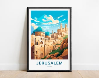 Jerozolima Podróż Wydruk - Plakat Jerozolima, Izrael Sztuka Ścienna, Prezent w Ramie, Prezent Izraela Prezent