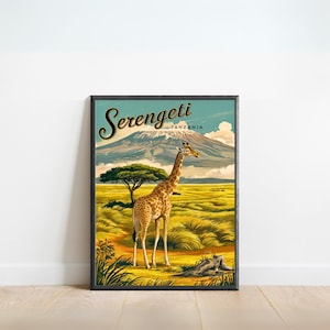Serengeti Vintage Travel Poster - Serengeti Print, Tanzania Wall Art, Framed, Gift Tanzania Present