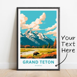 Personalisierter Grand Teton Reisedruck - Grand Teton Plakat, Nationalpark Wandkunst, gerahmtes Geschenk, Geschenk Wyoming vorhanden