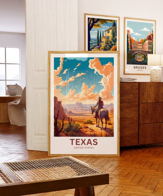 Texas Desert Art Print: Cowboy on Horseback, Southwest Landscape