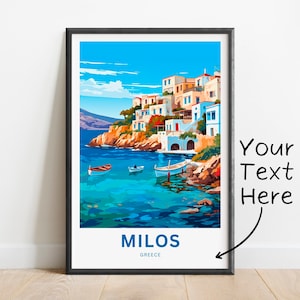 Personalized Milos Travel Print - Milos poster, Greek island Wall Art, Framed present, Gift Greece Present