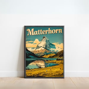 Matterhorn Vintage Travel Poster - Matterhorn print, Swiss Alps Wall Art, Framed present, Gift Switzerland Present