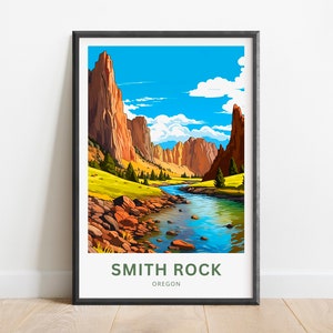 Smith Rock Travel Print - Cartel de Smith Rock, Arte de la pared de Oregón, Regalo enmarcado, Regalo de Oregón Presente