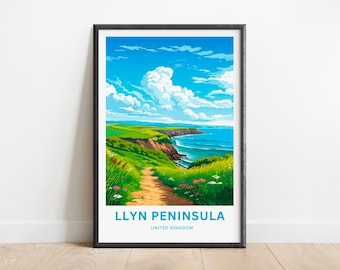 Llyn Peninsula Travel Print - Llyn Peninsula poster, United Kingdom Wall Art, Framed present, Gift United Kingdom Present