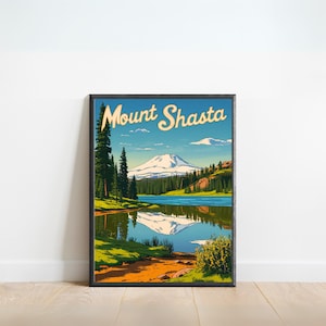 Mount Shasta Vintage Travel Poster - Mount Shasta Print, California Wall Art, Framed, Gift California Present