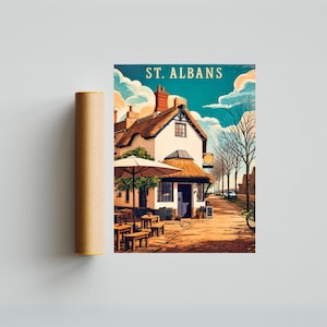 St. Albans vintage reisposter - St. Albans-print, Engeland muurkunst, ingelijst cadeau, cadeau Engeland cadeau