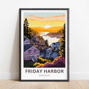 Friday Harbor Travel Print - Friday Harbor San Juan Island poster, Washington Wall Art, Framed present, Gift Washington Present