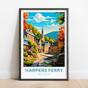 Harpers Ferry Travel Print - Harper&#39;s Ferry poster, West Virginia Wall Art, Framed present, Gift West Virginia Present, Customized Your Text