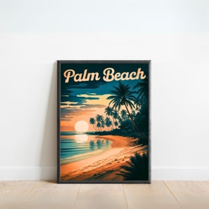 Cartel de viaje vintage de Palm Beach - Impresión de Palm Beach, Arte de la pared de Florida, Presente enmarcado, Regalo Florida Presente