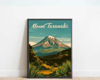 Mount Taranaki Travel Poster, New Zealand Egmont Wall Art, Mount