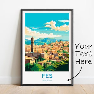 Personalisierte Fes Reise Druck - Fes Poster, Marokko Wandkunst, gerahmtes Geschenk, Geschenk Marokko vorhanden