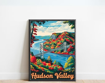 Hudson Valley Vintage Travel Poster - Hudson Valley River Print, New York Wall Art, Framed, Gift New York Present