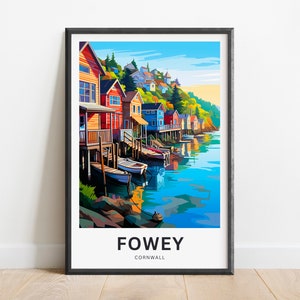 Fowey Travel Print - Fowey poster, Cornwall Wall Art, Framed present, Gift England Present