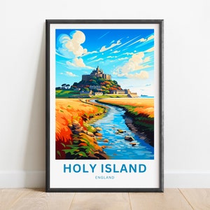 Holy Island Travel Print - Holy Island poster, England Wall Art, Framed present, Gift England Present