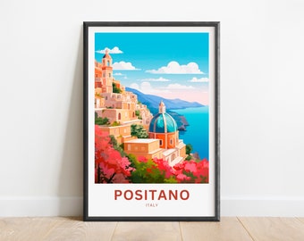 Positano Travel Print - Cartel de Positano, Arte de la pared de Italia, Presente enmarcado, Regalo Italia Presente