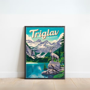 Triglav Vintage Travel Poster - Triglav Print, Slovenia Wall Art, Framed, Gift Slovenia Present