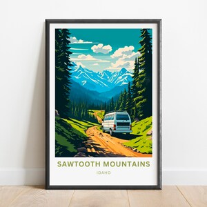 Sägezahn Berge Reise Druck - Sägezahn Berge Poster, Idaho Wand Kunst, gerahmtes Geschenk, Geschenk USA vorhanden