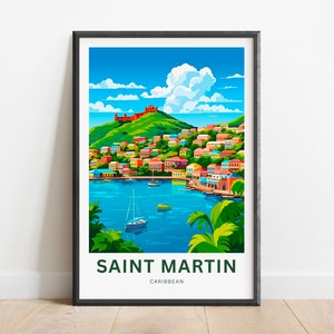 Saint Martin Travel Print - Saint Martin poster, Caribbean Wall Art, Framed present, Gift Sint Maarten Present