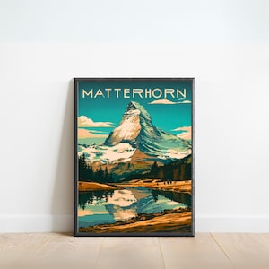 Matterhorn Vintage Travel Poster - Matterhorn print, Swiss Alps Wall Art, Framed present, Gift Switzerland Present