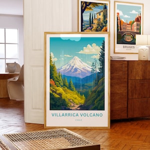 Villarrica Volcano Travel Print Villarrica Volcano poster, Rucapillán Wall Art, Framed present, Gift Chile Present image 2