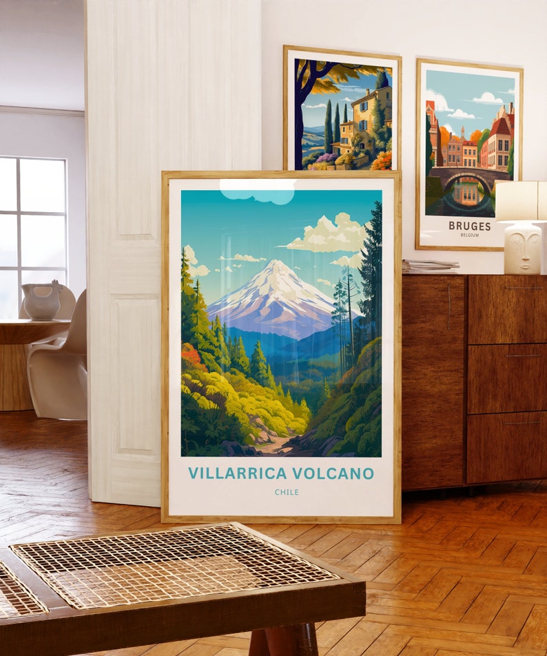 Villarrica Volcano Travel Print Villarrica Volcano poster, Rucapillán Wall Art, Framed present, Gift Chile Present image 2