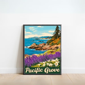 Pacific Grove Vintage Travel Poster - Pacific Grove Print, California Wall Art, Framed, Gift California Present