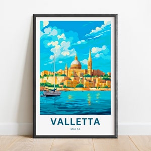 Valletta Travel Print - Valletta poster, Malta Wall Art, Framed present, Gift Malta Present