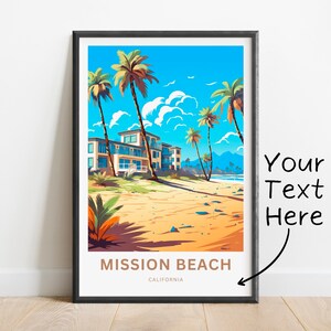 Personalized Mission Beach Travel Print - Mission Beach poster, California Wall Art, Decor, Framed present, Gift California Present