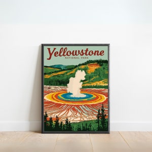 Yellowstone Vintage Travel Poster - Yellowstone National Park Print, National Park Wall Art, Framed present, Gift National Park Present