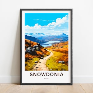 Impressão de viagem de Snowdonia - pôster de Snowdonia, arte de parede do País de Gales, presente emoldurado, presente do País de Gales