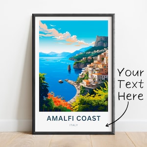 Personalized Amalfi Coast Travel Print - Amalfi Coast poster, Italy Wall Art, Framed present, Gift Italy Present