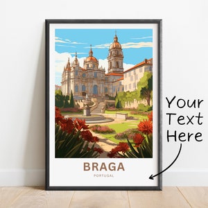 Personalized Braga Travel Print - Braga Poster, Portugal Wall Art, Framed present, Gift Portugal Present