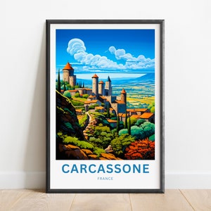 Carcassonne Travel Print - Cartel de Carcassonne, Arte de la pared de Francia, Presente enmarcado, Regalo francés presente