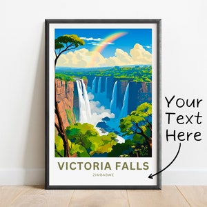 Viktoria Falls Reisedruck - Victoria Falls Poster, Simbabwe Wandkunst, gerahmtes Geschenk, Geschenk Afrika Geschenk