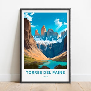 Torres del Paine Travel Print - Cartel de Torres del Paine, Chile Wall Art, Presente enmarcado, Regalo Chile Presente