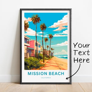 Personalized Mission Beach Travel Print - Mission Beach poster, California Wall Art, Decor, Framed present, Gift California Present