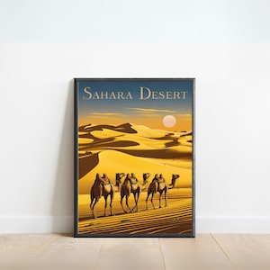Sahara Wüste Vintage Reise Poster - Sahara Wüste Druck, Nordafrika Wandkunst, gerahmt, Geschenk Nordafrika Geschenk