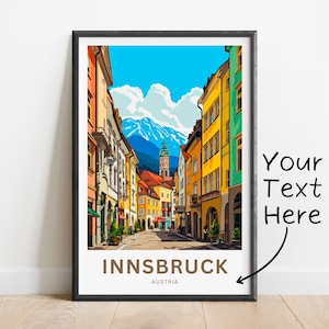 Impressão de viagem personalizada de Innsbruck - pôster de Innsbruck, arte de parede da Áustria, presente emoldurado, presente da Áustria