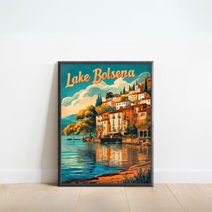 Lake Bolsena Vintage Travel Poster - Lake Bolsena Print, Italy Wall Art, Framed, Gift Italy Present