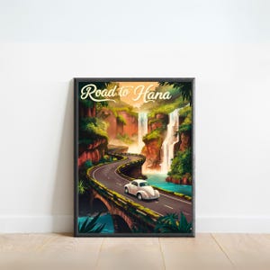 Road to Hana Vintage Travel Poster - Road to Hana, Positano Print, Maui, Hawaii Wall Art, Framed, Gift Maui, Hawaii Present