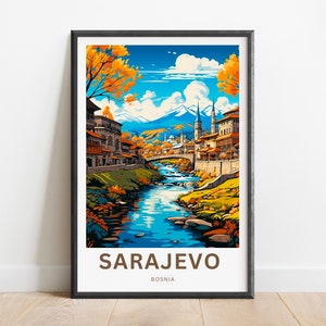 Saravejo Travel Print - Saravejo poster, Bosnia Wall Art, Framed present, Gift Europe Present