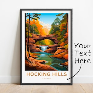 Stampa personalizzata di viaggio Hocking Hills - Poster del parco statale Hocking Hills, arte murale della Florida, regalo incorniciato degli Stati Uniti, regalo Ohio